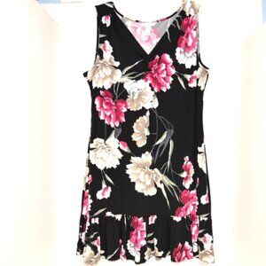 White House Black Market Women's Black Floral Midi Dress – Size: XL